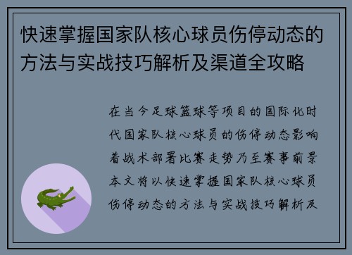 快速掌握国家队核心球员伤停动态的方法与实战技巧解析及渠道全攻略